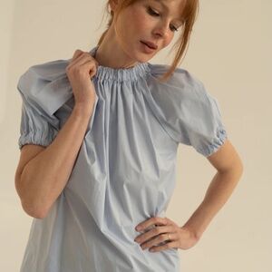 MONICA NERA BABY BLUE SMOCKED KATE TOP SHIRT BLOUSE  LARGE L